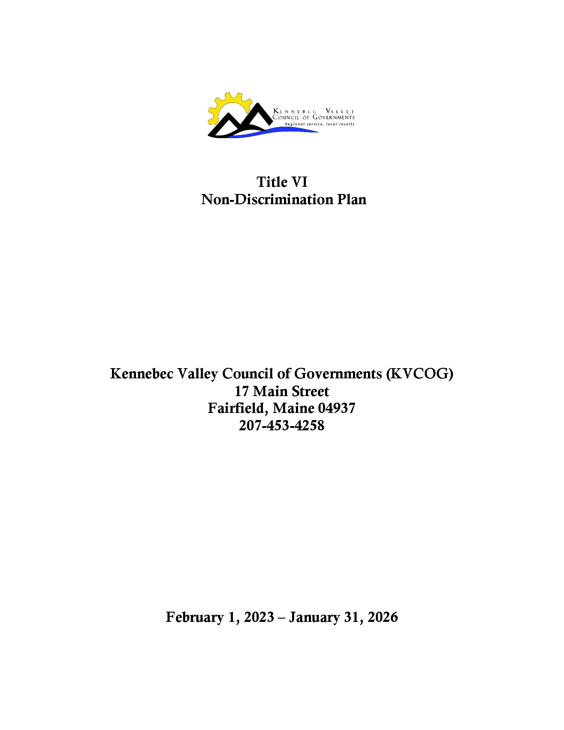KVCOG Title VI Plan 2023 adopted Page 01